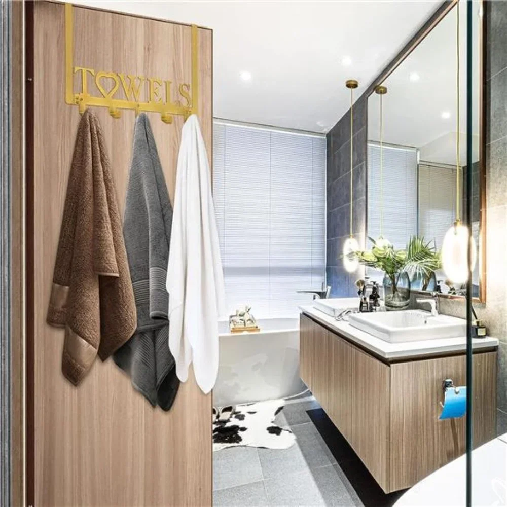 Over The Door Towel Rack Metal Bath Towel Holder Hanger Bathroom Bedroom Gold